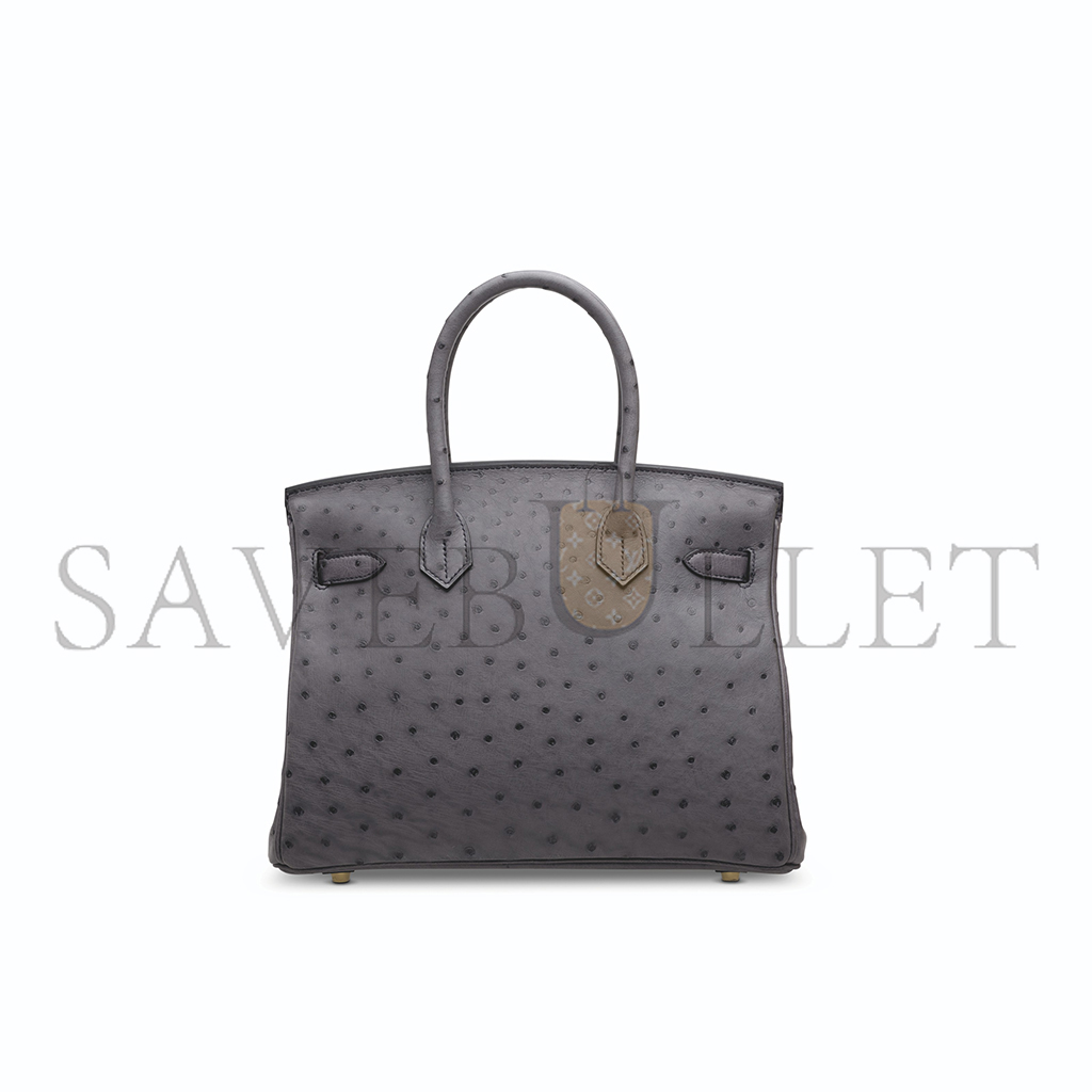 H**mes master birkin 30 ostrich leather pewter grey gold buckle h041933ck79 (30*22*16cm)